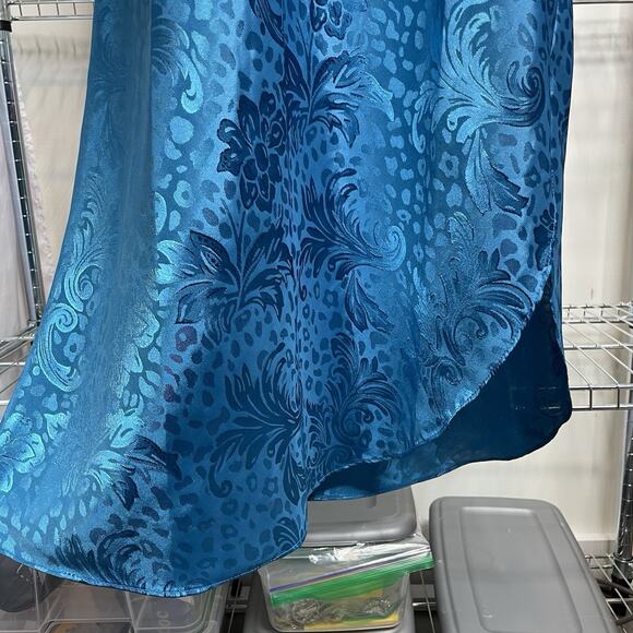 Vintage Dentelle Turquoise Brocade Slip Dress Size M Nightgown Loungewear Chic - Picture 10 of 13